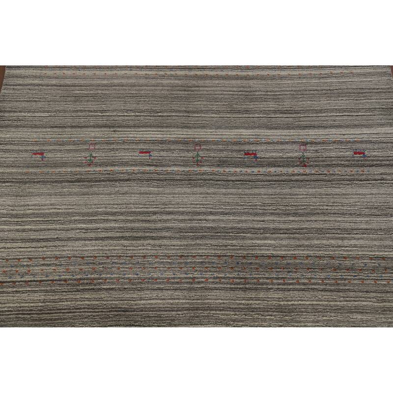 Hand Knotted Oriental 100% Wool Carpet Tribal Tribal Greys & Charcoal Gabbeh Area Rug - 7' 8'' X 5' 0''
