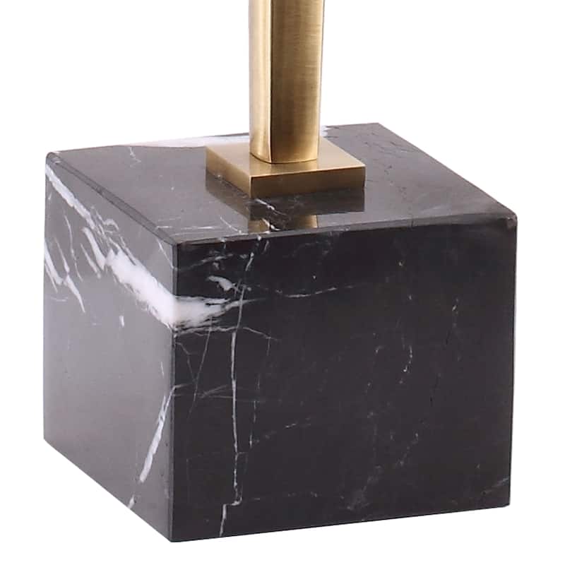 Antique Brass Square Glass Marble Pedestal Table Drink Table