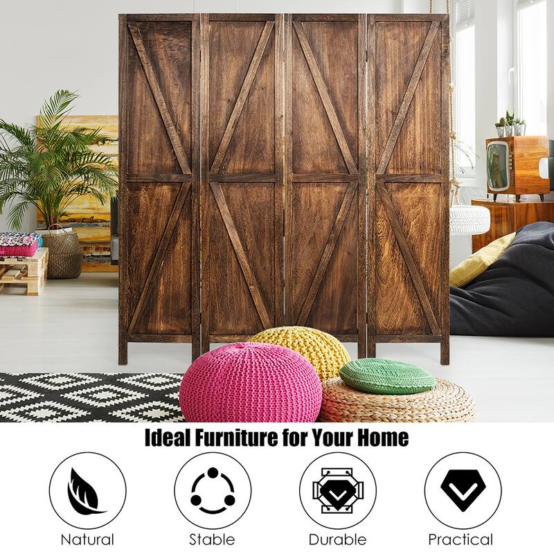 Costway 4Panels Folding Wooden Divider W/ V-shaped Design 5.6Ft Tall