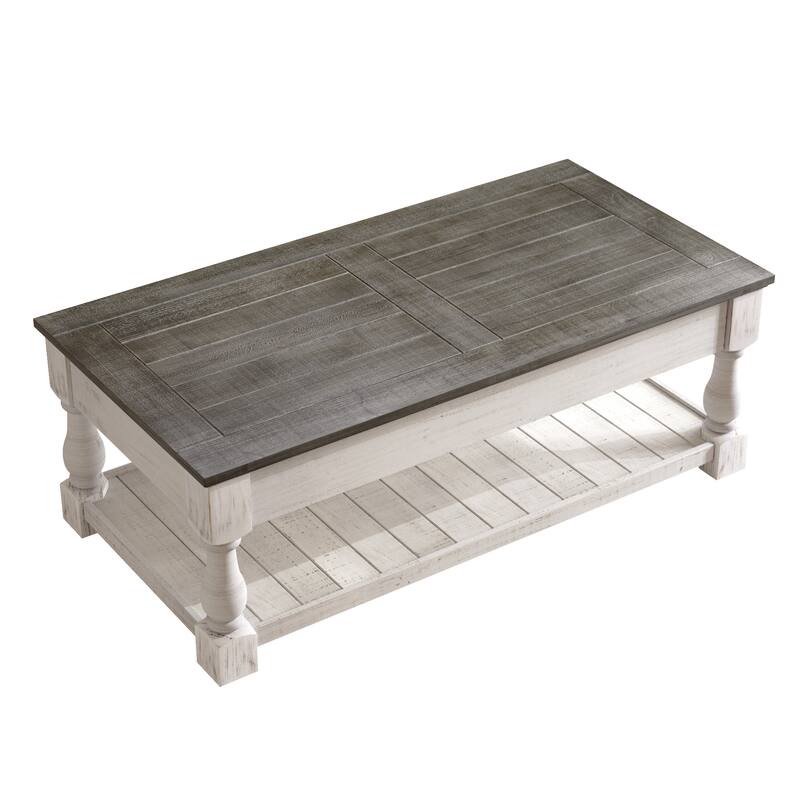 47" Farmhouse Lift Top Coffee Table with Fixed Shelf and 3 Hidden Storage
