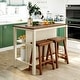 preview thumbnail 2 of 16, 3-piece Stationary Kitchen Island Set with 2 Seatings, Rubber Wood Butcher Block Dining Table Set Prep Table Set with Shelves