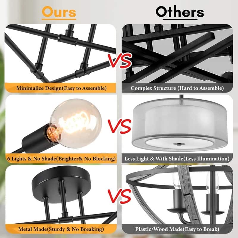 6-Light Industrial Ceiling Lights Fixture