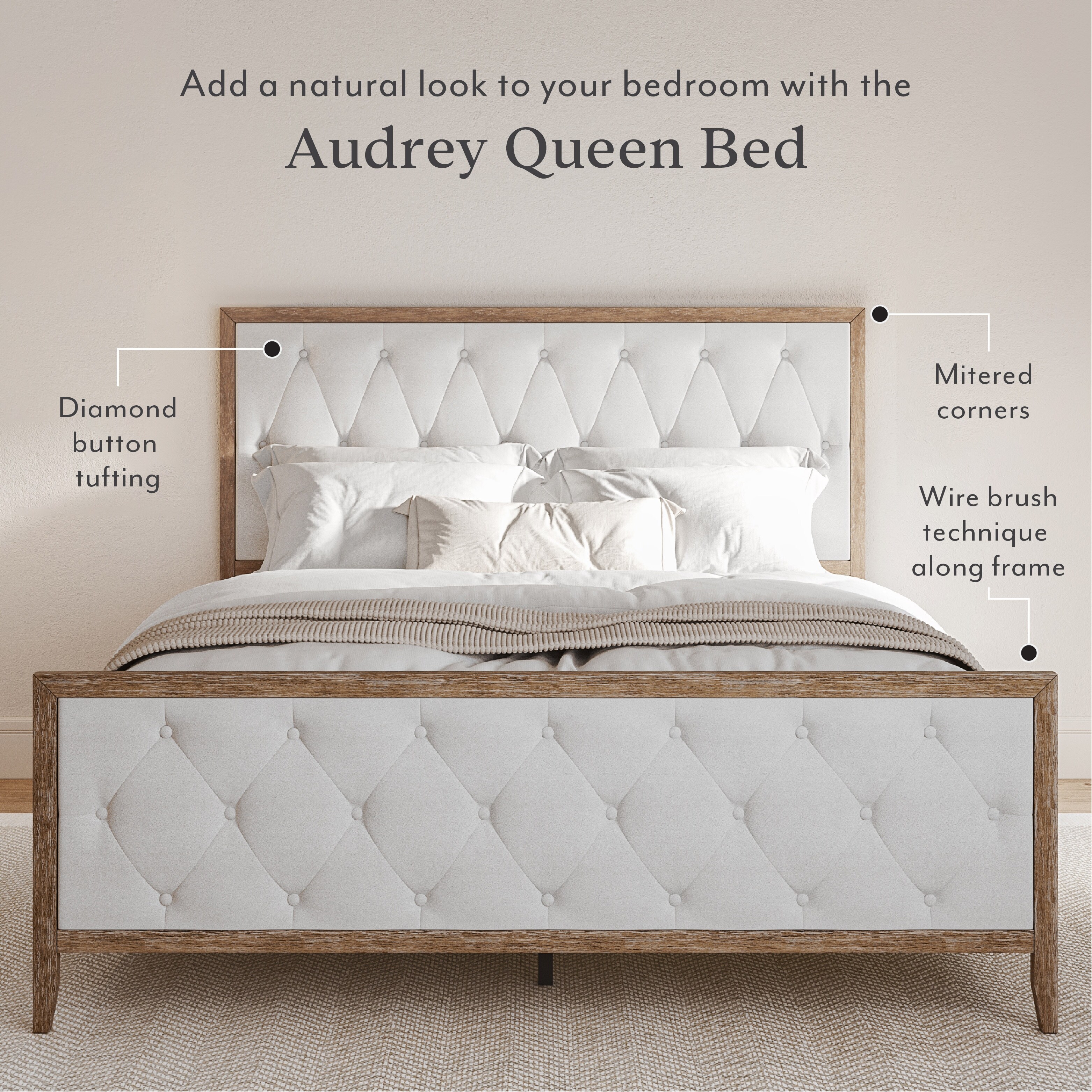 Audrey Beige Wood Tufted Platform Queen Bed Frame Bed Bath Beyond 38207096