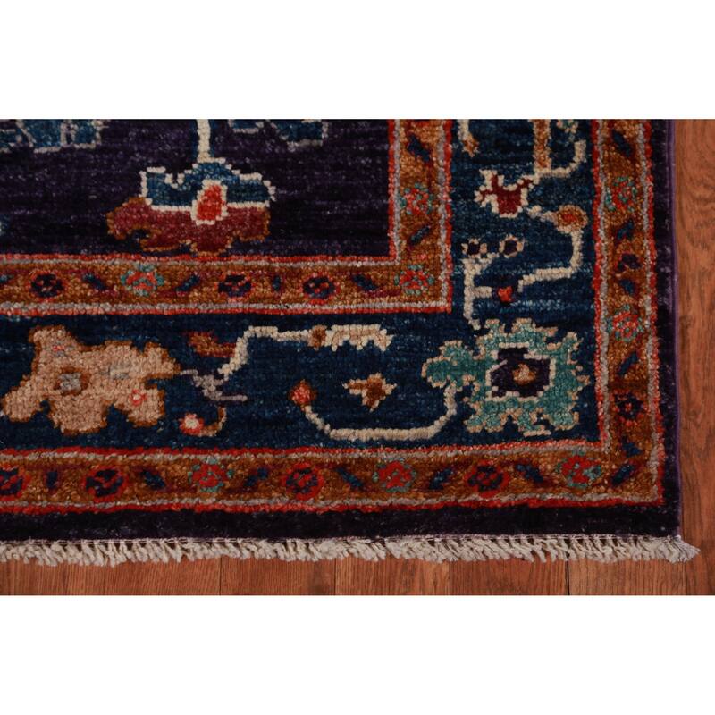 Hand Knotted Oriental 100% Wool Carpet Transitional All-Over Purples Oushak Runner Rug - 9' 11'' X 2' 10''