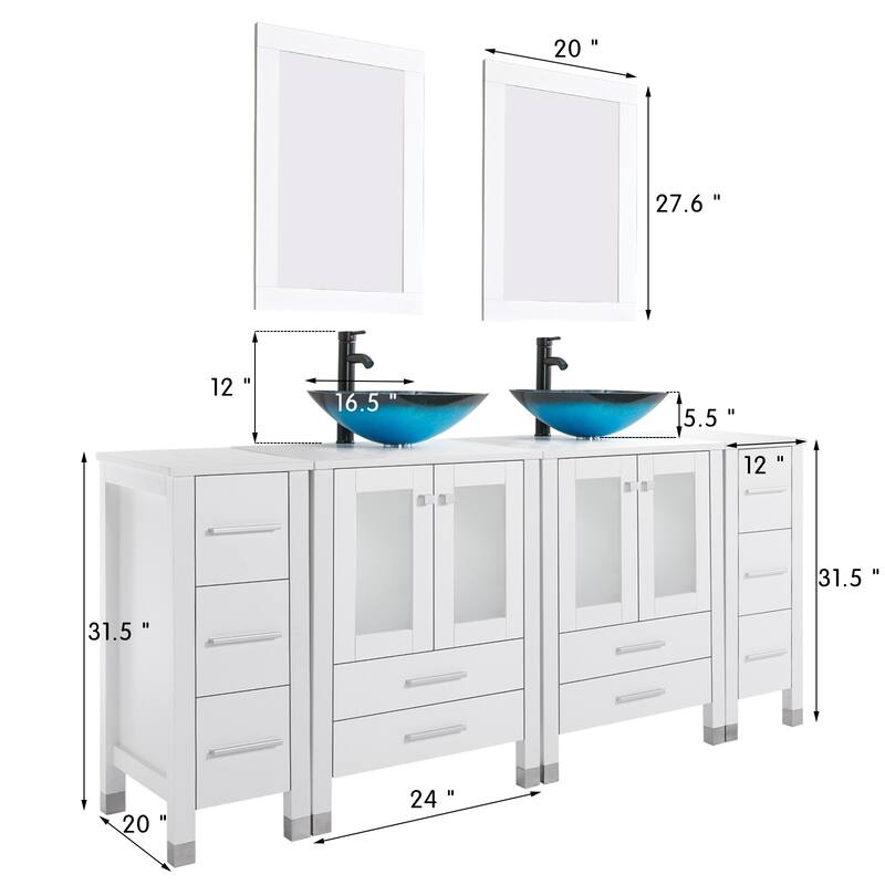 72" Bathroom Vanity Set with Vessel Sink Side Cabinet Combo