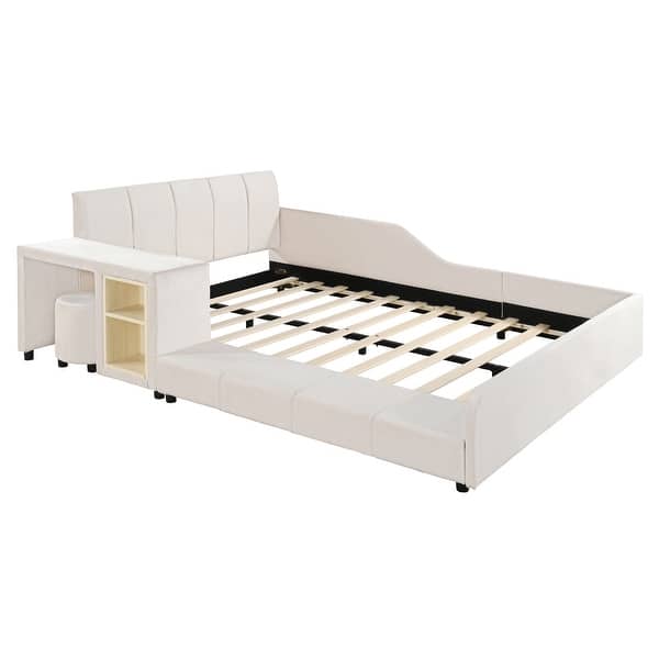 slide 2 of 16, Velvet Upholstered Platform Bed Mother & Child Grounded Bed