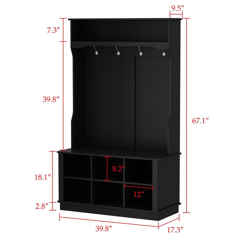 39.8'' Wide Hall Tree with Bench and Shoe Storage Cabinet Entryway