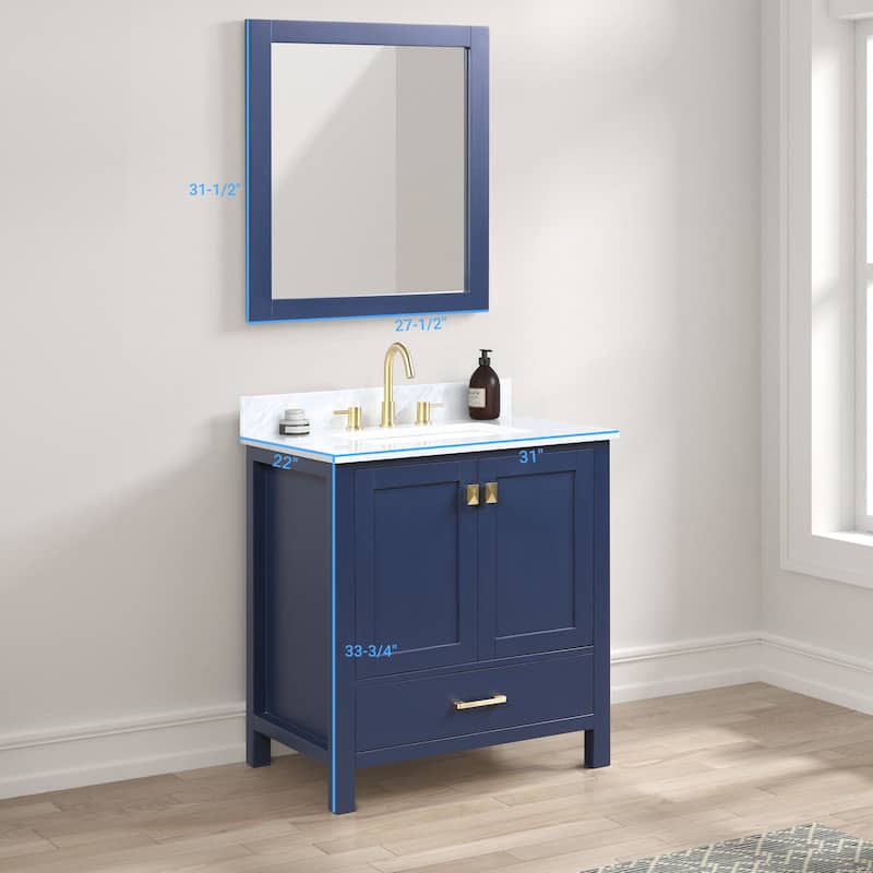 Blossom Geneva 30" Bathroom Vanity with Marble Top, Sink & Mirror