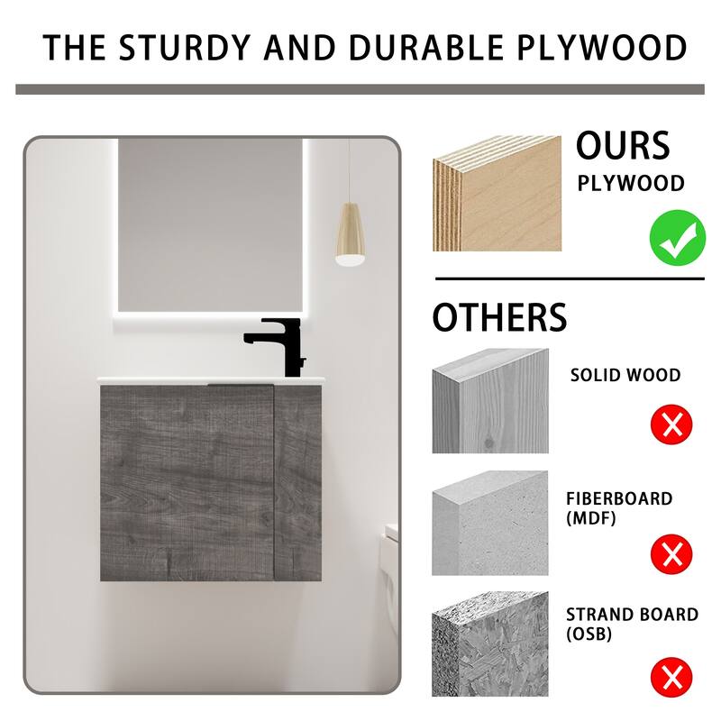 Malwee 22" Floating Bathroom Vanity, Mini Wall Mounted Bathroom Vanity, Single with Ceramic Top and Soft Close Door