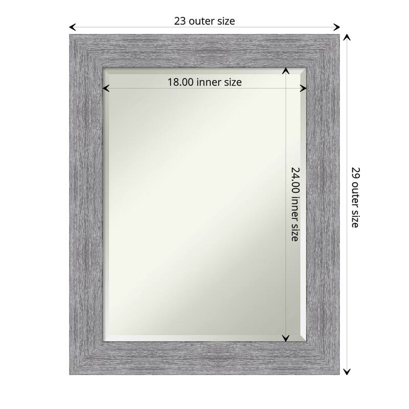 Beveled Bathroom Wall Mirror - Bark Rustic Char Frame - Outer Size: 23 x 29 in - Bark Rustic Grey