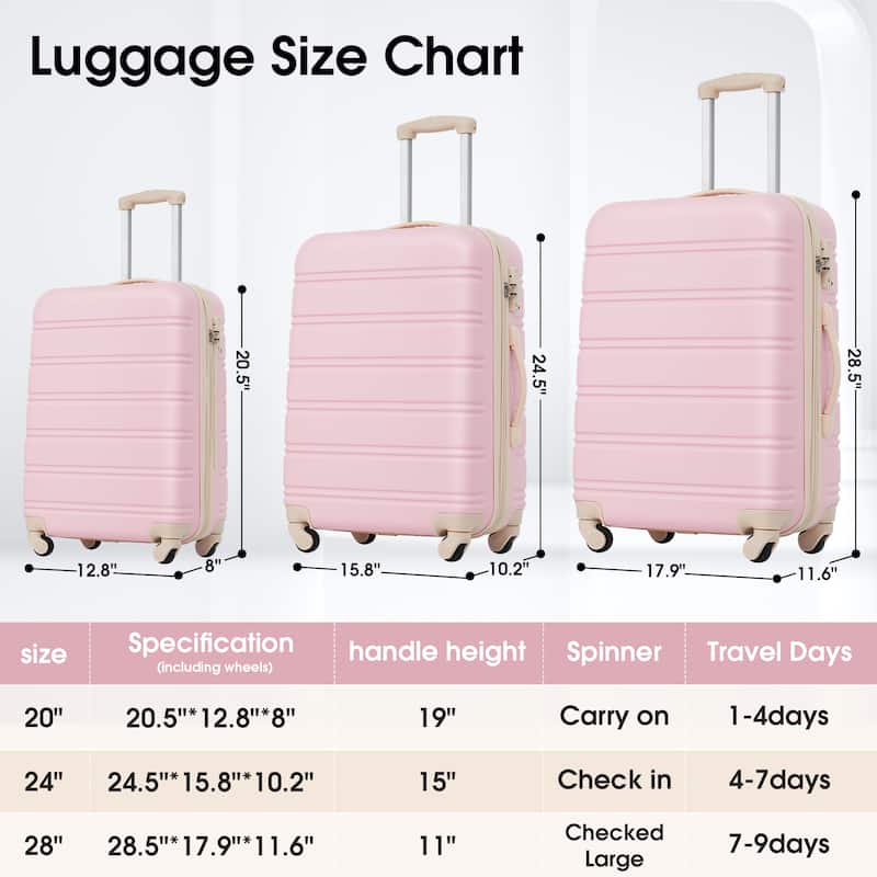 3 Piece Luggage Set Hardside Spinner Suitcase with TSA Lock 20IN 24IN 28IN Available
