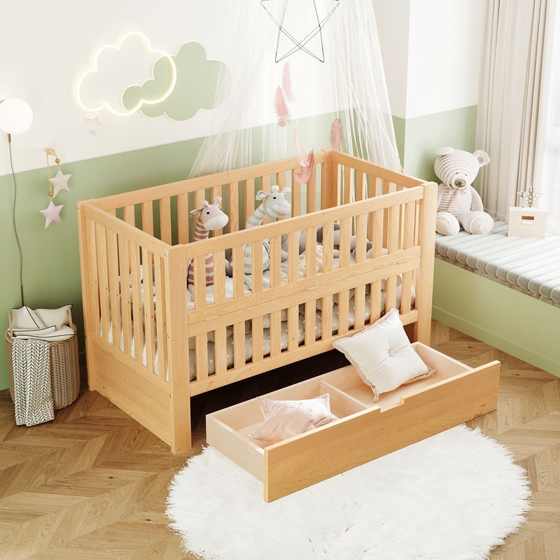 Wooden baby cribs cheap with drawers