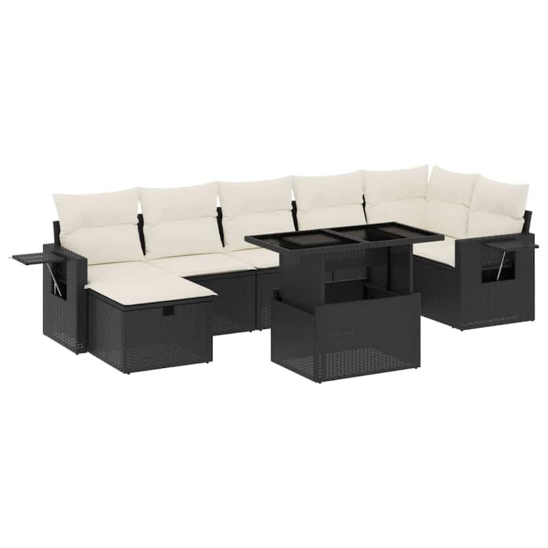 vidaXL Patio Sofa Set with Cushions Outdoor Furniture 8 Piece Poly Rattan - 21.7 x 39.4 x 28.7 in