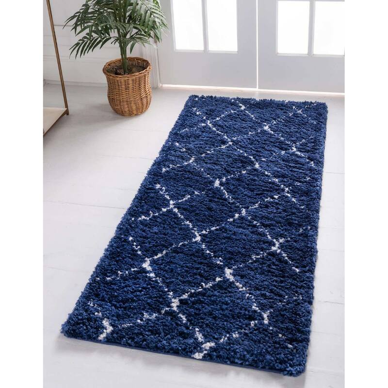 Shag Shoploni Collection Area Rug - 2'7"x10' - Navy Blue