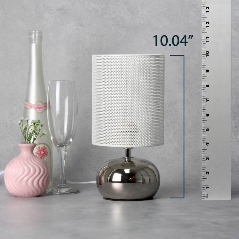 Mini Ceramic Table Lamp with White Mesh Shade - 10" - Chrome Finish