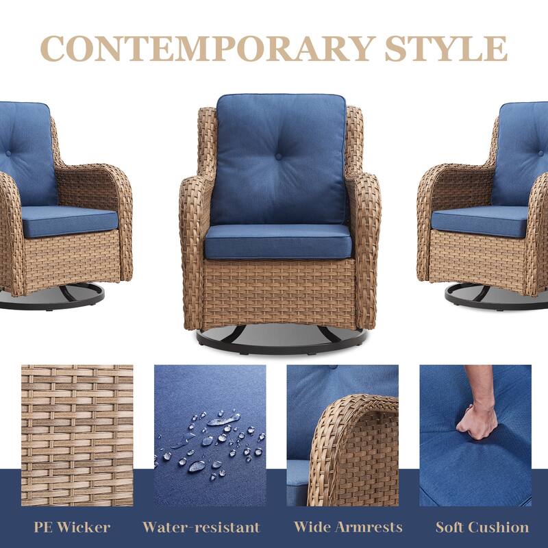 Outdoor Swivel Rocker Wicker Patio Chairs Set of 3