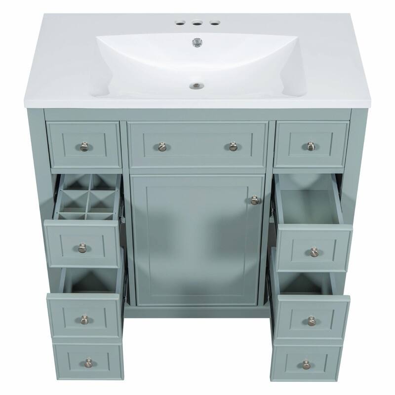 36" Bathroom Vanity with Sink Combo: Cabinet, Six Drawers