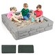 preview thumbnail 23 of 27, Costway Kids Sandbox with Cover Bottom Liner Backyard Beach HDPE - See Details