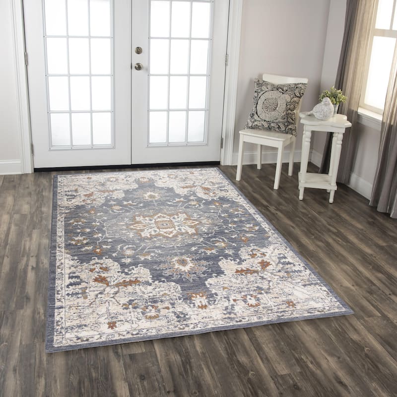 Alora Decor Sage Traditional Blue Wool Area Rug