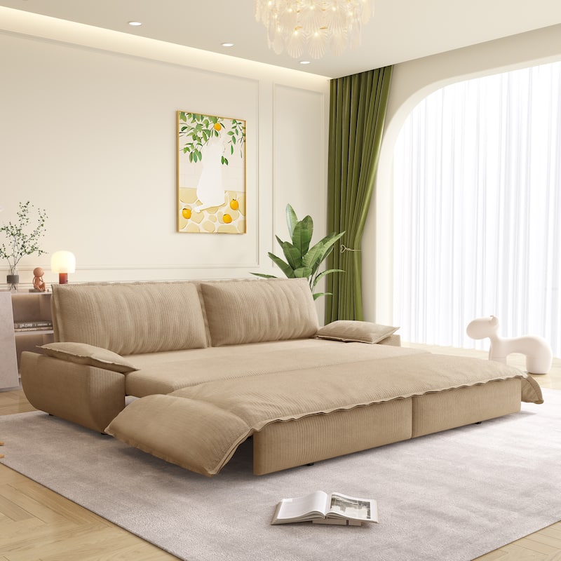 73" Queen Convertible Sleeper Sofa - 3-in-1 Pull Out Sofa Bed, Velvet Upholstery, Space-Saving Loveseat for Small Spaces - Camel
