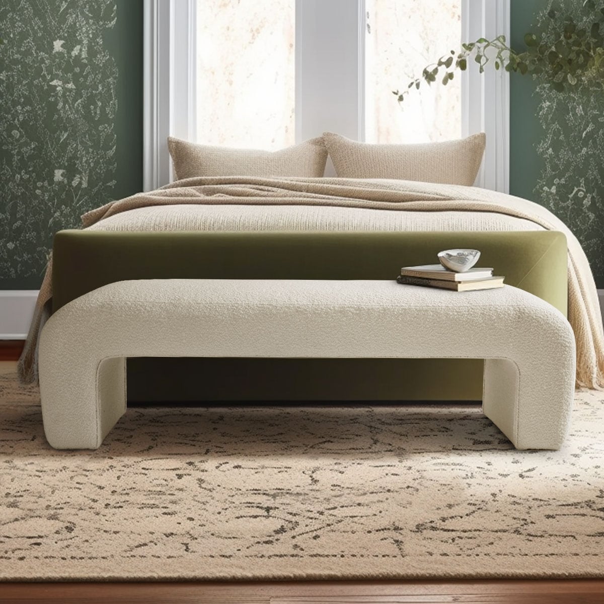 60" Fully Upholstered Waterfall Entryway Bedroom Bench
