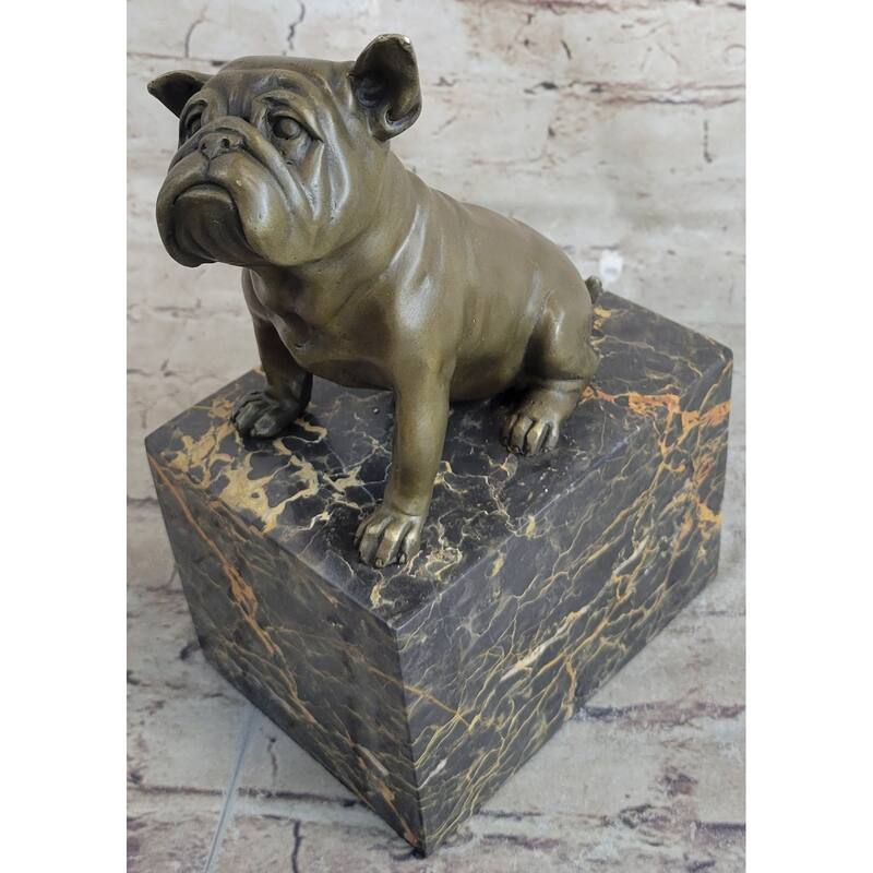 15 Lbs English Bulldog Dog Animal Bronze Sculpture Marble Base Statue Figurine