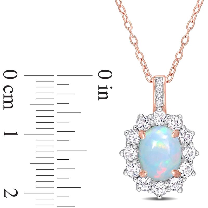 Miadora 2 1/6ct TGW Blue Ethiopian Opal White Topaz Diamond Accent Necklace Rose Silver
