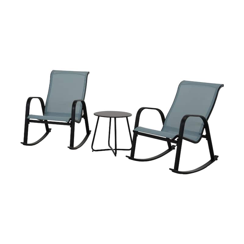 3-Piece Metal Outdoor Patio Bistro Rocking Chair Set, for Front Porch, Garden, Patio, Backyard