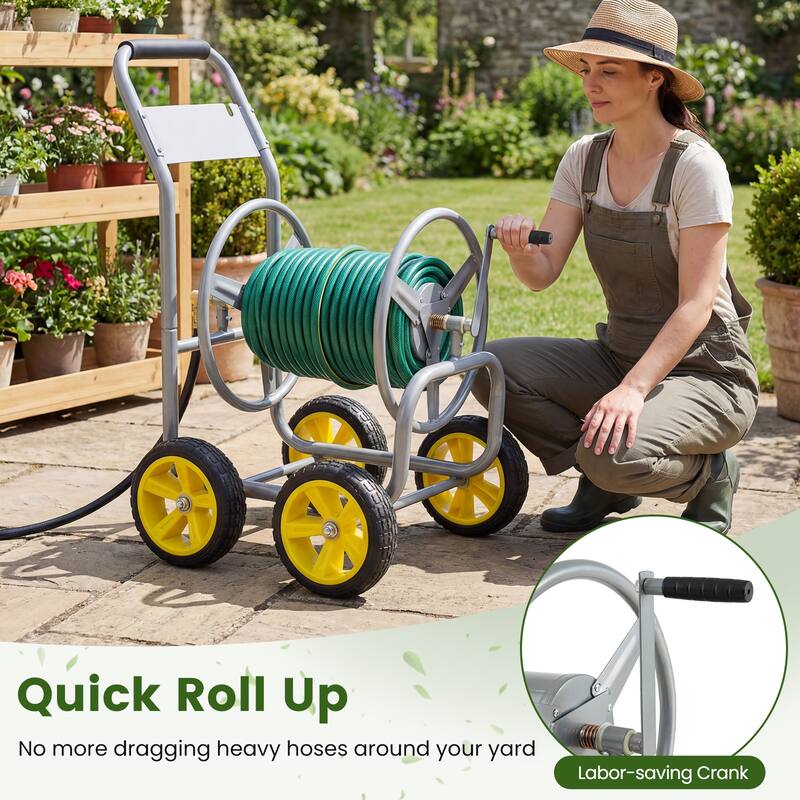 Gymax Garden Hose Reel Cart 4 Wheels 330 ft 5/8'' Large Capacity for