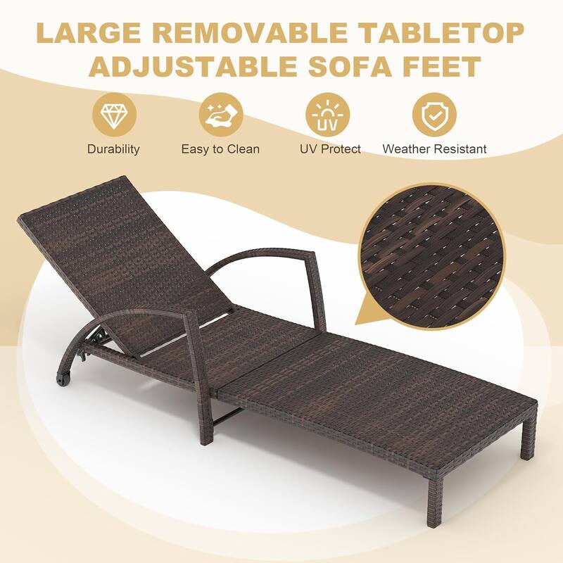2-Piece Outdoor Rattan Patio Folding Chaise Lounge with Adjustable Backrest for Poolside, Backyard, Deck