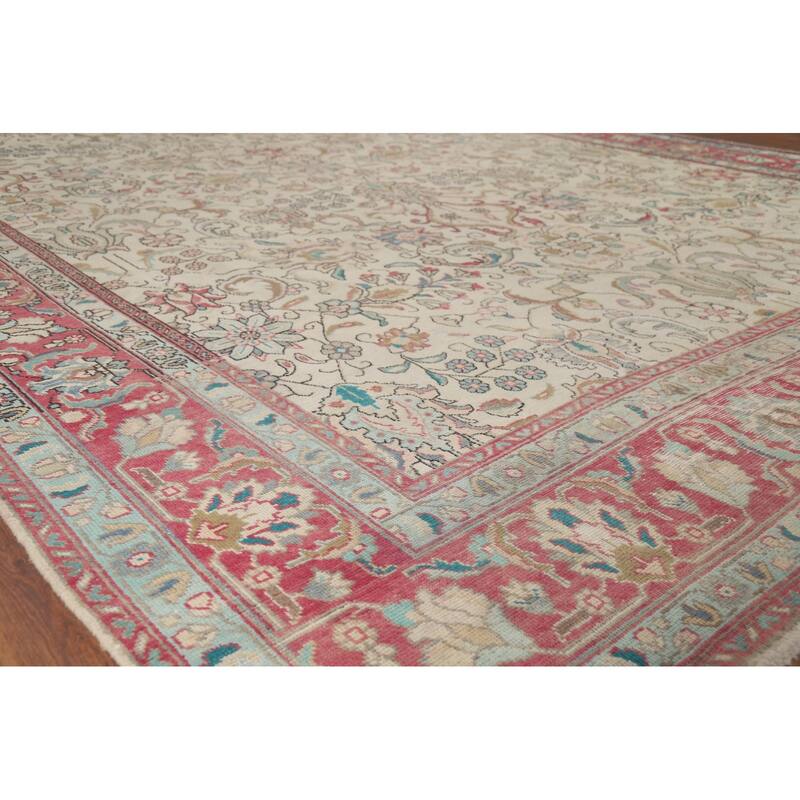 All-Over Distressed Tabriz Vintage Persian Rug Handmade Wool Carpet - 9'5" x 12'5"