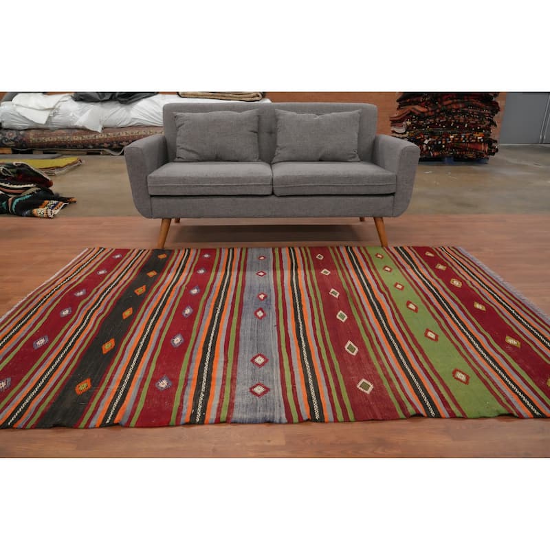 Hand Woven Oriental 100% Wool Carpet Southwestern Tribal Multi-Colored Kilim Area Rug - 7' 5'' X 5' 3''