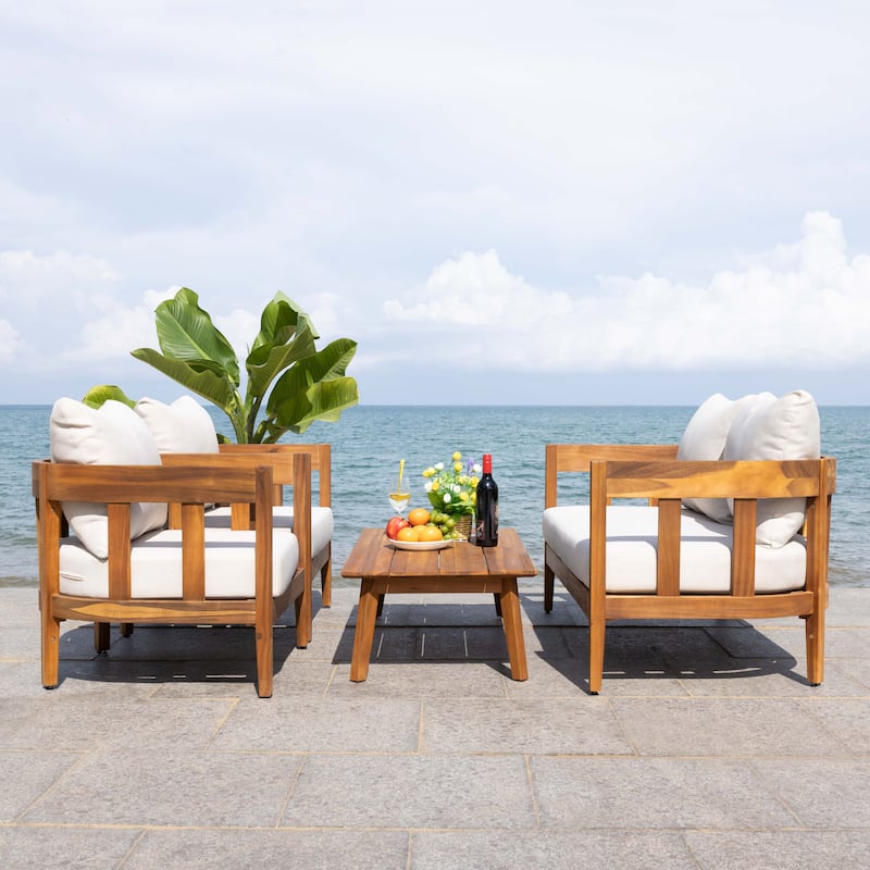 SAFAVIEH Owen 4-Piece Solid Wood Patio Conversation Set - 52"W x 30"D x 25"H