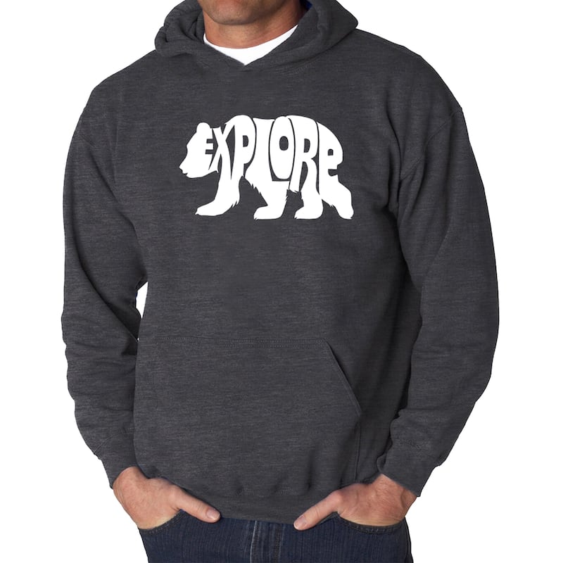 LA Pop Art Men's Word Art Hooded Sweatshirt - Explore - Grey - S