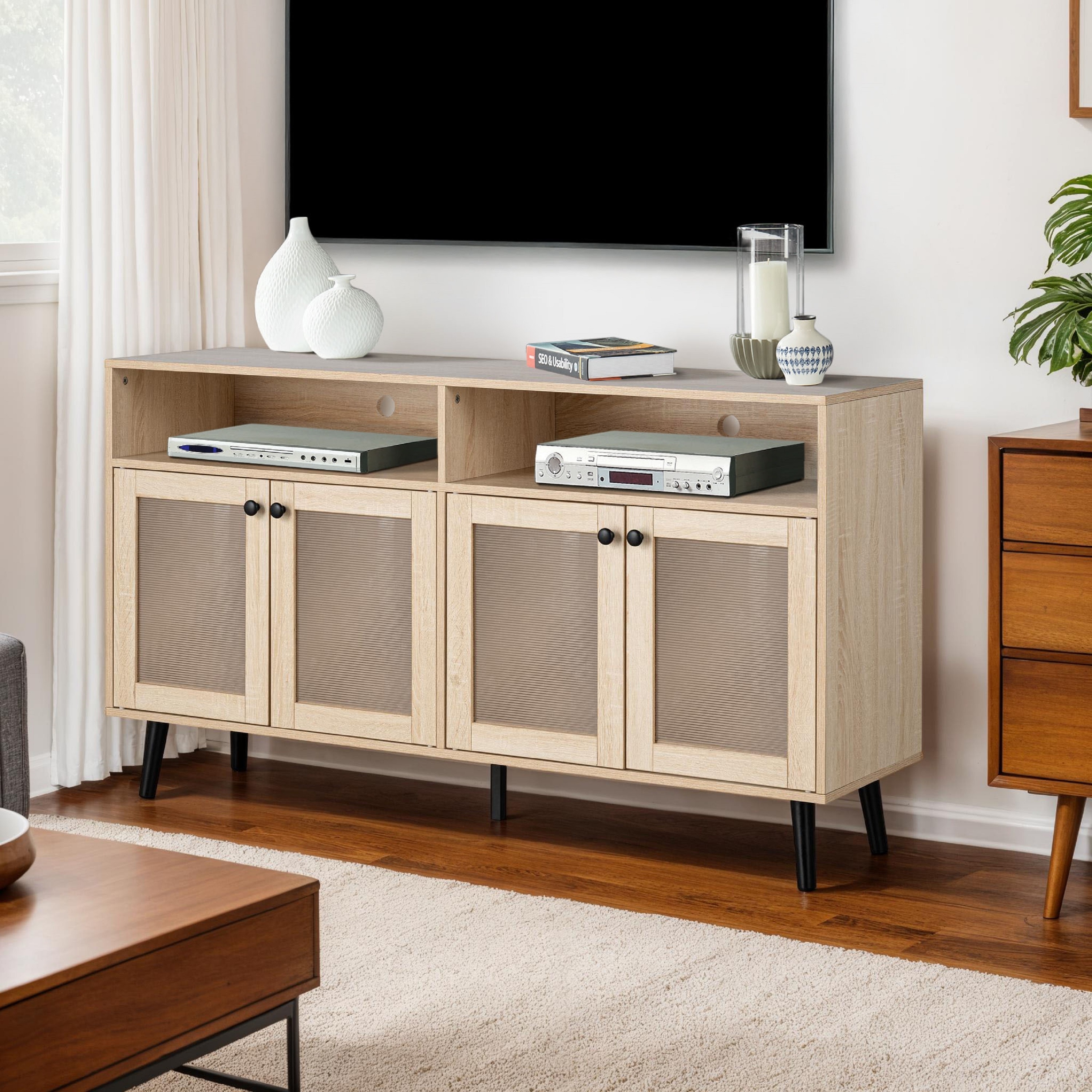 Furniture of America Boone Modern Natural 56-inch 4-Door TV Stand with Cable Management