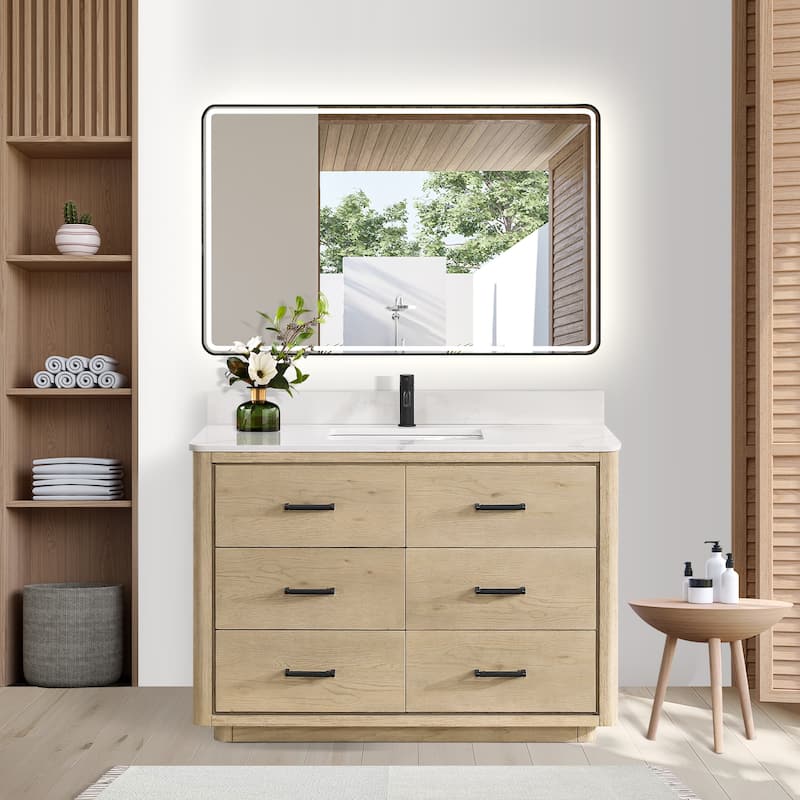 Porto Bath Vanity with White Quartz Stone Top and Mirror