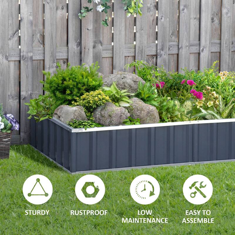 Outsunny 69'' x 36'' Metal Raised Garden Bed, DIY Large Steel Planter Box, No Bottom w/ A Pairs of Glove for Backyard