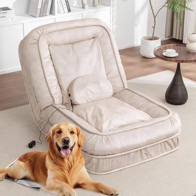 70" Adjustable Bean Bag Sofa Bed for Humans & Pets with Massage Pillow & 2 Soft Pillows , Velvet Waterproof Cover