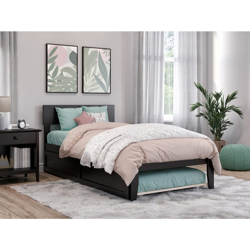 Modern Bed with Trundle - Solid Wood Platform Bed Frame - Full Size Bed - Contemporary Bedroom Furniture