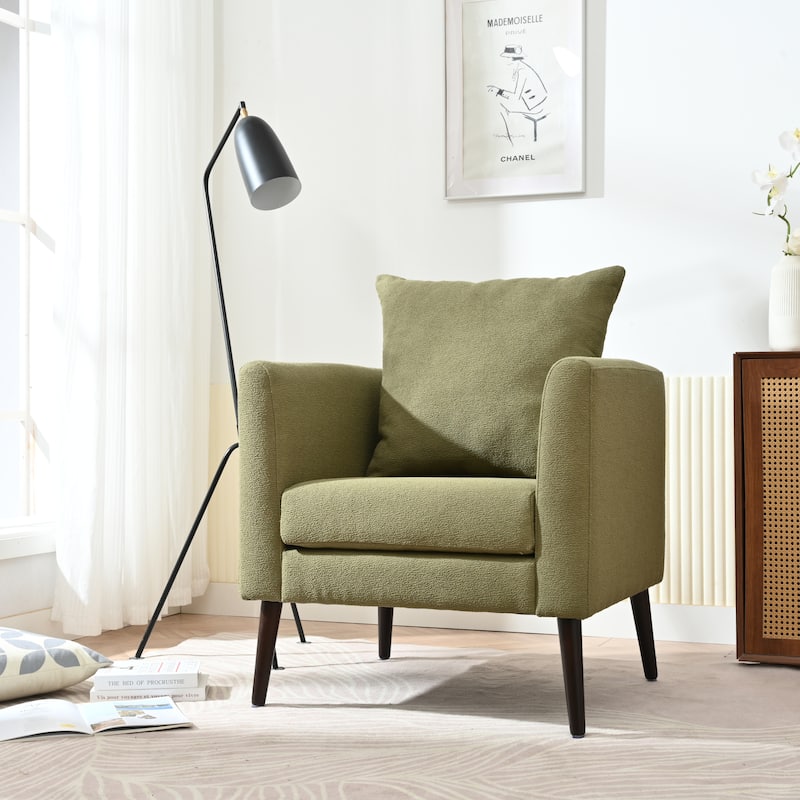 Accent Chair,Fabric Armchair Club Chair,Arm Chair with Solid Wood Legs,Waist Pillow,Padded Single Chair for Living Room - Olive Green