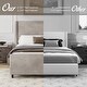 preview thumbnail 12 of 17, King Size Corduroy Upholstered Bed Frame with Vertical Stripe Wingback - Taupe Finish.