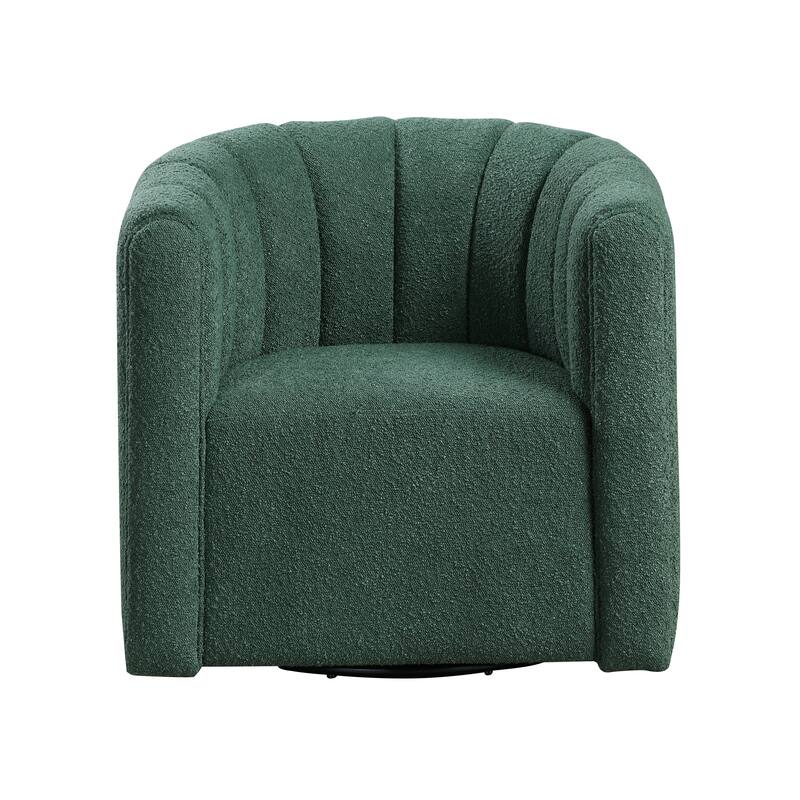 Arden 31" Boucle Swivel Chair with Ottoman - Solid Wood Legs