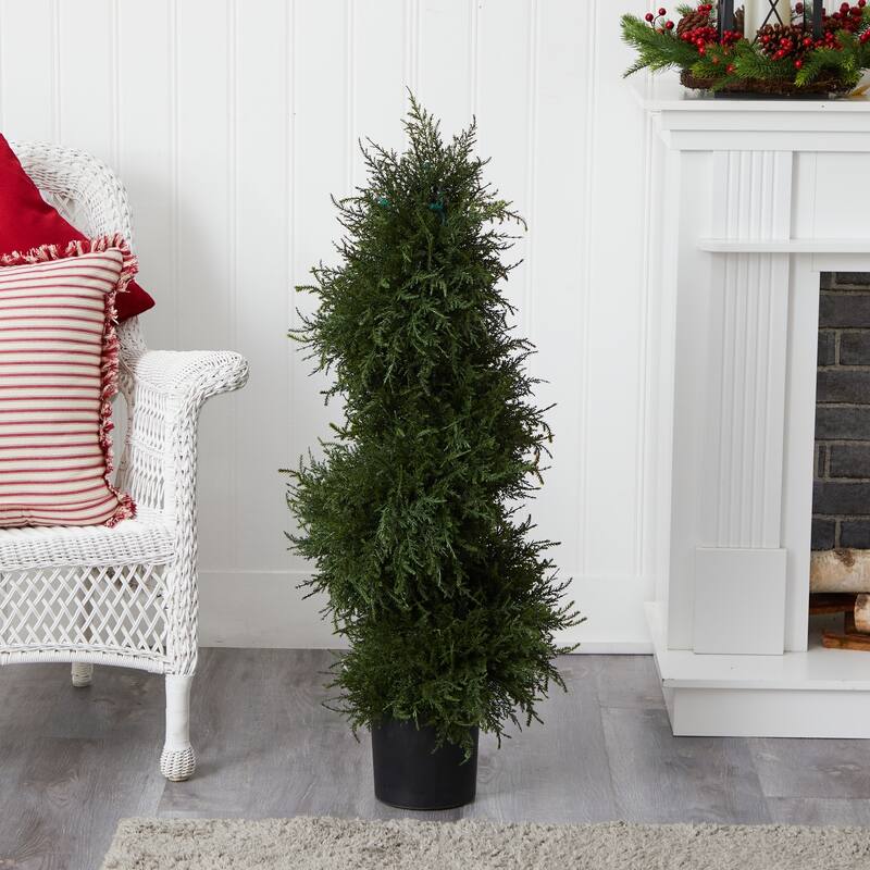 Spiral Topiary with Lights - 43" Holiday Decor, Lush Green Cascade, Indoor Plant, Festive Home Accent - 3.58ft.