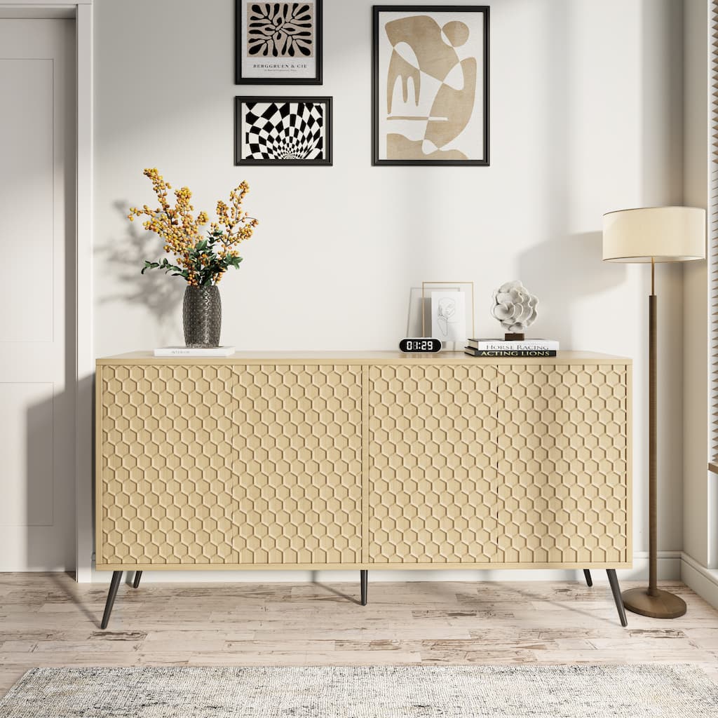 63" Modern Sideboard With 5 Stable Legs And 4 Adjustable Shelves,Buffet Cabinet