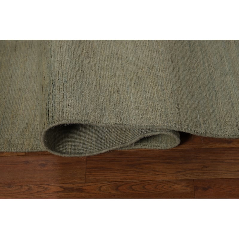 Green Solid Gabbeh Modern Area Rug Hand-Knotted Wool Carpet - 5'2" x 6'2"