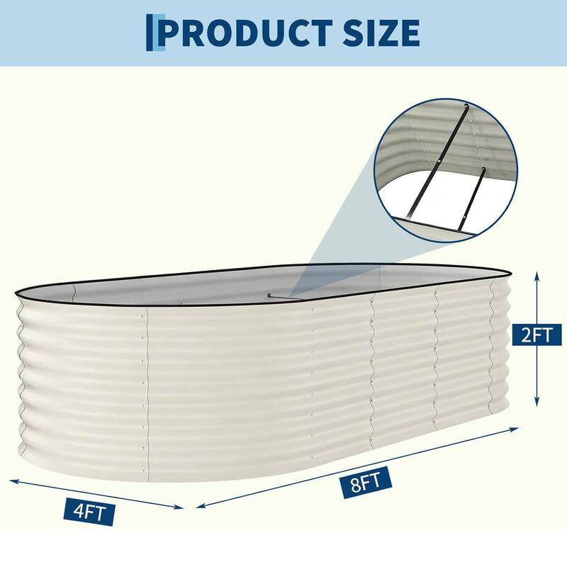 8x4x2 FT Galvanized Steel Raised Garden Bed, Planter for Vegetables, Flowers with Anti-Cut Strips - N/A