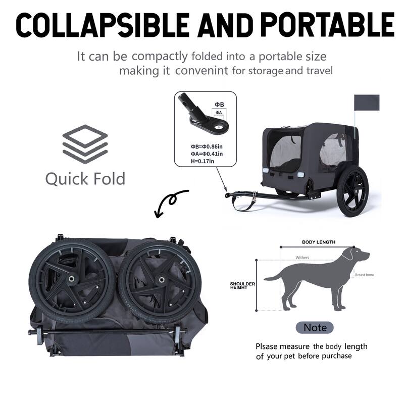 Outdoor Heavy Duty Collapsible Pet Bike Trailer with 16-Inch All-Terrain Wheels & Universal Hitch, Foldable Carrier Cart