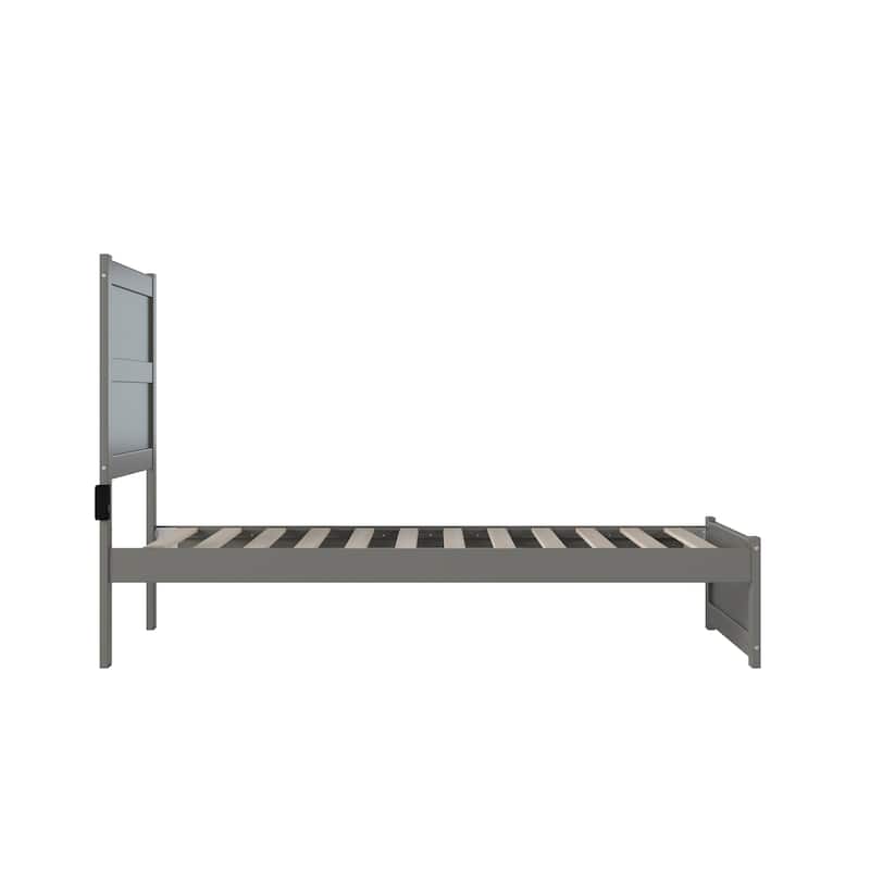 Twin Bed With Footboard - Grey Platform Bed Frame - Modern Wood Slat Support