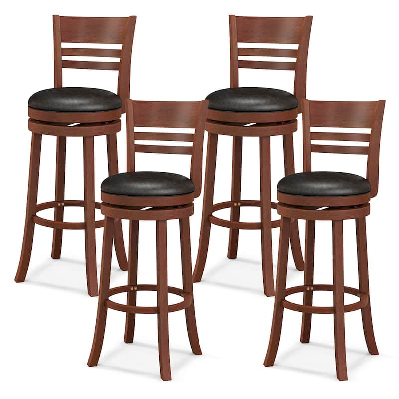 Set of 4 Bar Stools Swivel Bar Height Dining Chairs with Footrests - Brown & Black