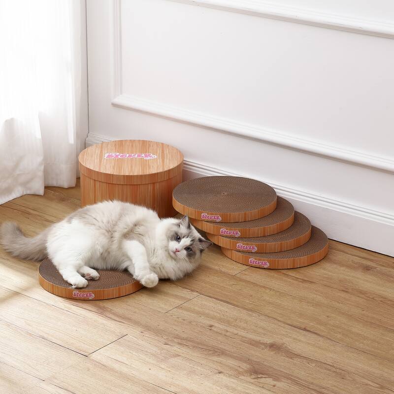 Kate 12" Cardboard Reversible Cat Scratcher Pad in Box with Catnip, (5-Pack)